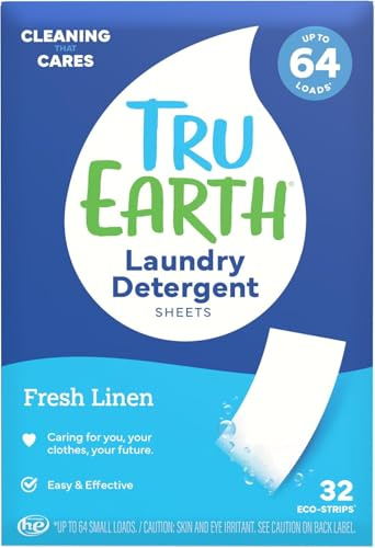 Tru Earth Eco-Strips Laundry Detergent Strips 32 Loads. No Plastic Packaging, Ultra-Concentrated, Pre-Measured Strips, Easy Storage. Great for Machine & Hand Washing, Fresh Linen