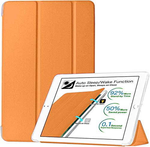 DuraSafe Cases Pour iPad 9,7 5/6 [iPad 5e 6e génération] A1893 A1954 A1822 A1823 MRJN2LL/A MR7G2LL/A MR7F2LL/A MP2F2LL/A Coque avant et arrière en silicone souple léger transparent – Orange