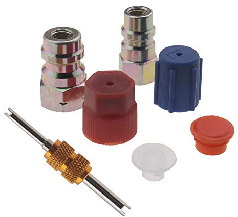 The Lord of the Tools R-12 auf R-134a High Low Side Nachrüstadapter 1/4 SEA Ventile Kappen Montageset Mit Ventilkern Entfernungswerkzeug Für Auto A/C Kältemittel Zubehör