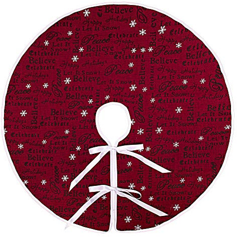 MACTING Weihnachtsbaum-Rock, roter Jute-Baumrock mit weißen Schneeflocken und Buchstaben gedruckt, Baumfuß-Abdeckung für Weihnachtsbaum-Weihnachtsdekoration (76,2 cm)
