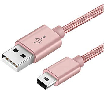 Mini USB Kabel 1M Nylon Geflochtenes USB 2.0 zu Mini B Kabel Datenübertragungs und Ladekabel Kompatibel mit Dash Cam, PS3 Controller, PDA, Kamera, Scanner und weiteren Mini USB Geräten (Rosa)