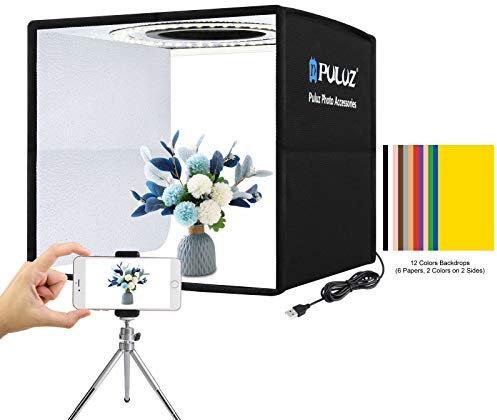 PULUZ Scatola Fotografica, portatile pieghevole fotografia kit con Istruzione Autodidattica > 95 96 pezzi LED + 6 tipi di sfondi a doppia faccia per prodotti di piccole dimensioni