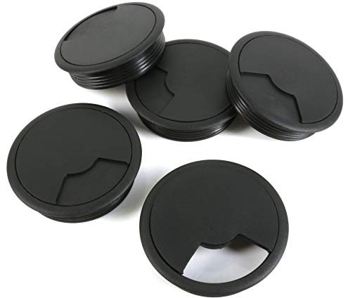 5X Black Desk Grommets - 80mm Cable Tidy Discs for Office/School Desks and Media Units