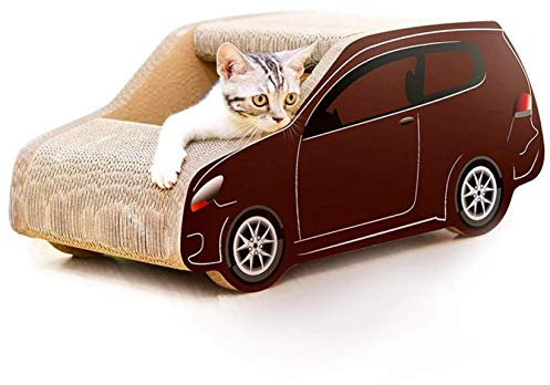 RUIXFLR Braune Auto Form Katze Kratzer Wellpappe Kratzbrett Katze Lounge Bett Spielzeughaus, Brown