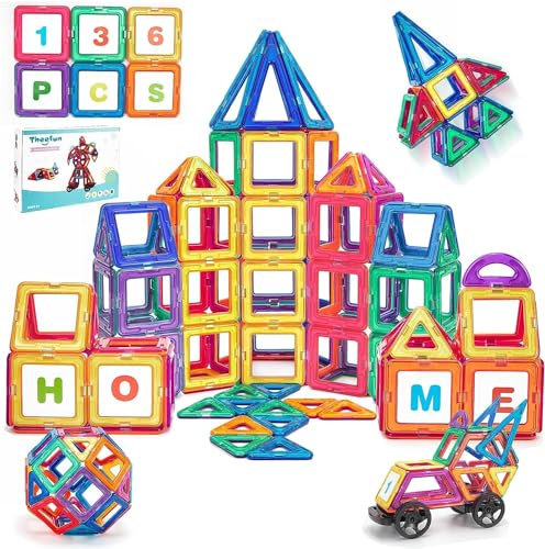 Theefun Magnetische Bausteine, 136 Teile Magnetbausteine Magnetspielzeug Magnet Spielzeug Magnetspiele für Kinder Geschenk Magnetic Bauklötze Kinderspielzeug Spielzeug ab 2 3 4 5 6 7 Jahre Junge