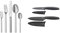 WMF Alteo Edelstahl Besteck Set 6 Personen, 30-teilig, Monobloc-Messer, Cromargan Edelstahl mattiert & Touch Messerset 2-teilig, Küchenmesser mit Schutzhülle, Spezialklingenstahl antihaftbeschichtet