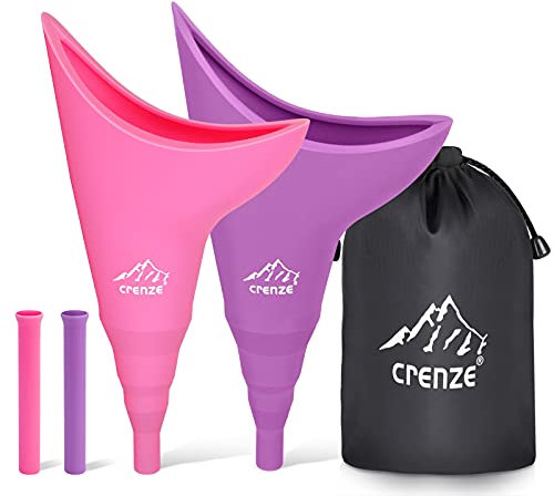 Rquite Weibliche Urinale, Weibliches Uriniergerät, Silikon Pee Funnel für Frauen, Tragbarer Wiederverwendbarer Urinbecher für Camping, Post Surgery, 2 Sets mit Verlängerungsrohr & Kordelzugbeutel