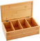 Teeverliebt Teebox aus Holz mit 4 Fächern I Teekiste Aufbewahrung für Tee I Teekiste Holz zum Befüllen und Verschenken I Teebeutel Aufbewahrungsbox als Geschenkidee Mitbringsel uvm.