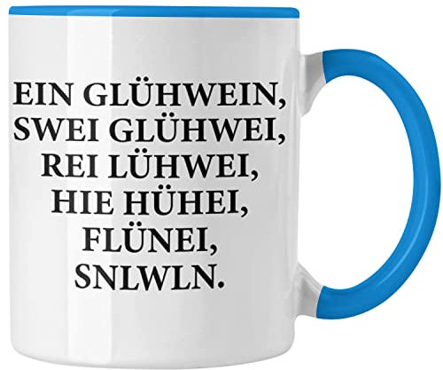 Trendation - Ein Glühwein Tasse Lustig Spruch Glühweinbecher mit Henkel Doppelwandig Glühweintassen Gläser Weihnachtsmarkt Becher Tassen Geschenk - Ein Glühwein Swei (Blau)