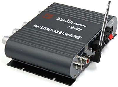 Ruilogod Amplificador de audio estéreo Mini Hi-Fi Universal Black Motorcycle Mini Amplificador 200W DC 12V