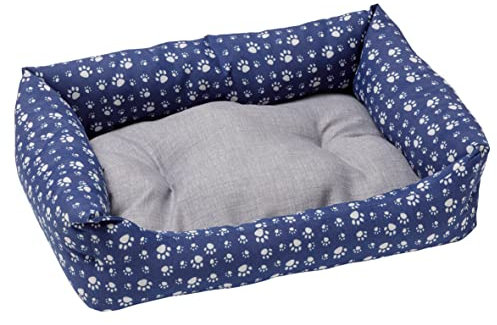 Baroni Home Hundebett aus Stoff, weich, bequem, für Schlafzimmer, Wohnzimmer, Flur, waschbar (45 x 60 cm, Grau und Pfoten)