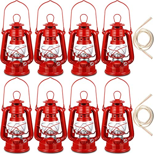 Honoson Lámparas de aceite de 8 pulgadas a granel, 8 piezas de lámpara roja de huracán linterna de queroseno para interiores y exteriores, farol de aceite colgante decorativo con mecha para senderismo