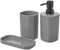Set para el baño - Juego 3 Accesorios para Lavabo - Kit de 3 Piezas - 1x dispensador de jabón 1x Vaso 1x Bandeja - Gris