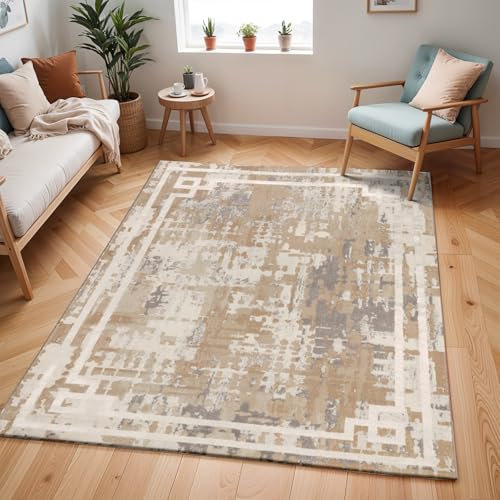 Livabliss Taza Teppich Läufer modern – Abstrakt Design in Marmor Optik für Wohnzimmer 80x150 cm, Esszimmer, Schlafzimmer – Marmor Teppich groß, weicher Teppich Kurzflor, Teppich Beige, Grau, Elfenbein