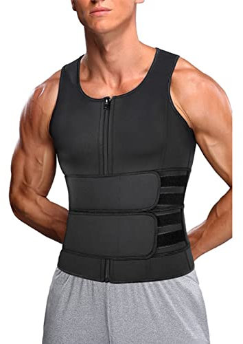 Männer Körperform Schweiß Sauna Weste Fitness Weich Atmungsaktiv Doppel Gürtel Weste für Taille Trimmer Trainer Schlankheits-Sauna Weste (Schwarz XXL)