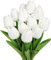 N&T NIETING Artificial Flower Tulips, 12Pcs Fake Tulip Real Touch Latex Faux Tulips Flowers for DIY Floral Wedding Bouquet Arrangements Mother's Day Easte Home Decorations(White)
