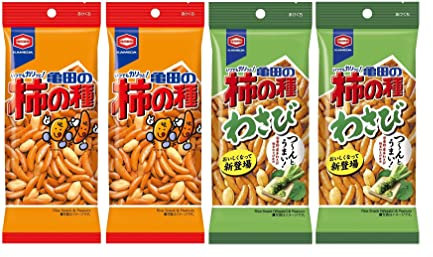 Kakinotane Snacks Japonais Biscuits Apéritifs Sembei de Riz, Set Saveur Pimentée et Wasabi, Fait au Japon