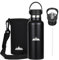 Kushiro Stainless Steel Water Bottle with Bag, Straw Lid, Reusable Vacuum Insulated Metal Drinks Flask, Thermal Insulated Bottle for Travel, Gym, Sports, Outdoors, Work, School - 500ml (Black)