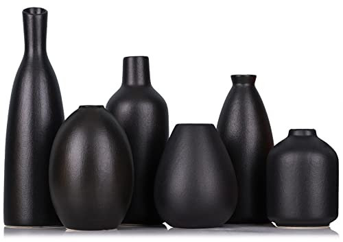 Lot de 6 vases bourgeons en céramique Noire, décor de Ferme, cheminée, Manteau et étagère, décoration de la Maison pour Salon, entrée, Salle de Bain, Cuisine et Bureau, décoration de Table Basse