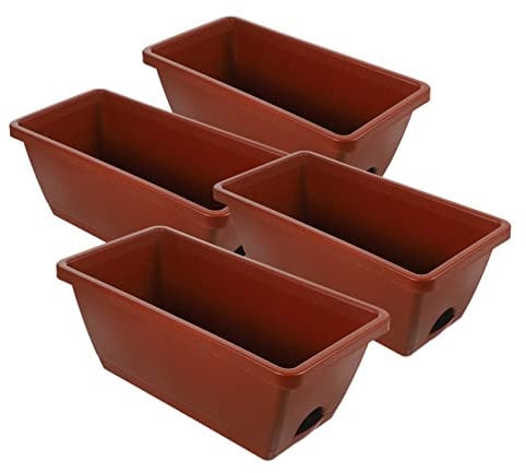 Cabilock 4piezas Jardineras Rectangulares De Plástico con Plato Macetas Reutilizables para Plantas y Flores para Ventanas Balcones y Jardines Resistentes y Decorativas