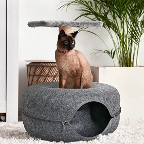 Lucky Sign - Katzenhöhle Katzentunnel aus Filz Katzenbett multifunktionalle Katzensofa gemütliches Katzenspielzeug für endlosen Spaß Katzenkorb Katzenkissen, 60x60x28cm - Dunkelgrau