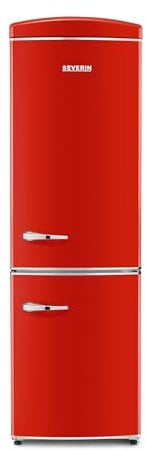 Severin Frigorifero Congelatore combinato Total NoFrost, Posa libera, Larghezza 60 cm, 315 L, Classe E, Veggibox inclusa, Retrò, Rosso, RKG 8997