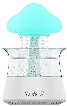 PAIKOE Cloud Rain Humidifier, Colorful Light Raindrop Aroma Diffuser Humidifiers with 7 Color Changing Lights Desktop Fountain Water Drop Sound for Home Office (White)