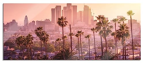 Pixxprint Glasbild Panorama, Wandbild aus Echtglas, Palmen vor Skyline von Los Angeles, 100x40 cm, inkl. Aufhängung und Abstandshalter