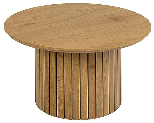 AC Design Furniture Yaron Couchtisch in Wildeichenoptik, Säulenfuß mit Lamellenfront, Runder Couchtisch, Ø: 80 x H: 42 cm