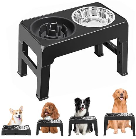 MEYDLL Cuenco Elevado para Perros de 4 Alturas Ajustables - Con Comedero a Prueba de Fugas y Cuenco de Acero Inoxidable
