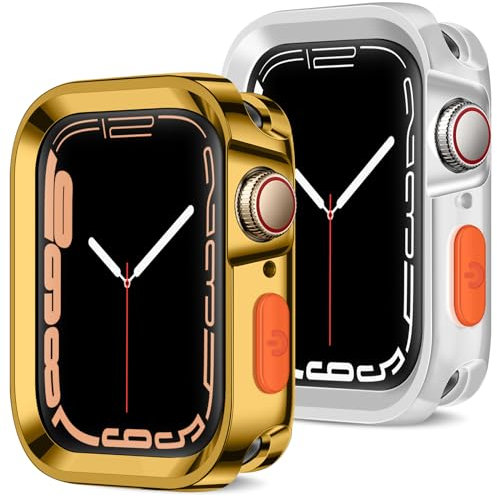 ZZDZZ [2 Pezzi] Cover Compatibile con Apple Watch Series 9/8/7 45mm Series 6/SE/5/4 44mm, Flessibile Morbida TPU Bumper Custodia Protettiva per iWatch (Oro/Trasparente)