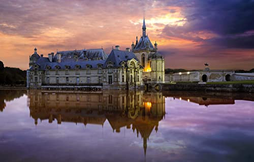 GUOHLOZ Puzzle 1500 Teile,Puzzle für Erwachsene,Impossible Puzzle,Erwachsenenpuzzle ab 6 Jahren, Teich, Frankreich, Oise, Schloss Chantilly, 87x57cm