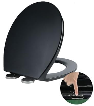 Toilet Seat Soft Close, Soft Close Toilet Seat with Quick Release for Easy Clean, Standard Loo Toilet Seats O Shape, Simple Top Fixing, Black