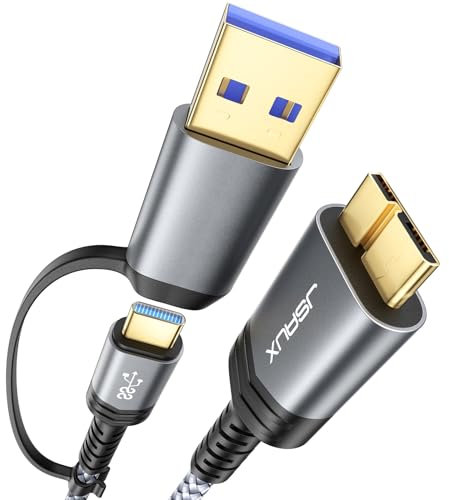 JSAUX Cavo per disco rigido da 0.5m, 20 Gbps da micro B a USB C/A, cavo per disco rigido esterno in nylon intrecciato, compatibile con Seagate WD, Toshiba Westgate, MacBook Air M2 Pro, fotocamera