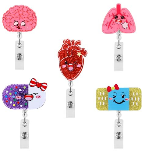 5pz Porta Badge da Infermiere, Porta Badge Retrattili Acrilico Bobina per Badge Carino Clip per Badge per Carte Regalo per Infermieri Dottori Insegnanti Studenti Biglietti da Visita Cordini