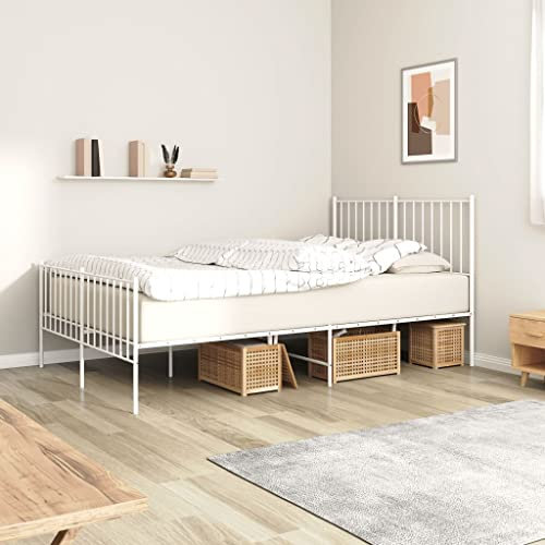 ULUYYUC Bettgestell, Familienbett Palettenbett Schlafbett Gartenbett Geeignet für Wohnbereich Arbeitszimmer Zimmer Mieten Wohnzimmer mit Kopf- und Fußteil Metall Weiß 120x190 cm