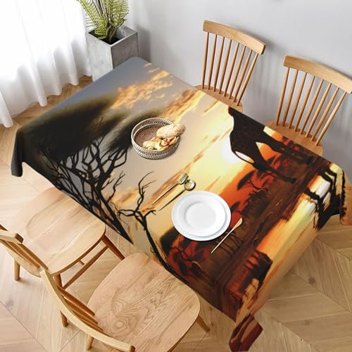 KCGSDEGV Rechteckige Tischdecke, Motiv: Afrika-Giraffe, majestätischer Baum, 228 x 152 cm, wasserabweisend, waschbar, Tischdecken für Küche und Esszimmer