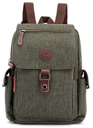 XINYASEE Mochila Impermeable de Nylon y Lona, Multifuncional Portátil Vintage, Para Hombre y Mujer, Instituto Casual (Verde Militar)