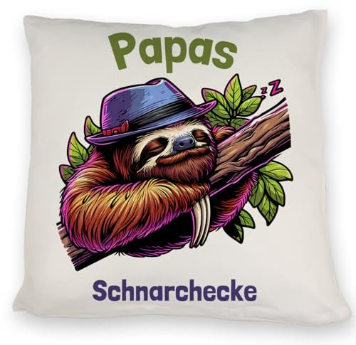 speecheese Papa-Faultier mit Hut Kissen mit Spruch Papas Schnarchecke Vatertag Papa-Faultier mit Bart Gemütliches Kissen für Herren perfekt zum Schlafen Träumen auf dem AST der Ruhe