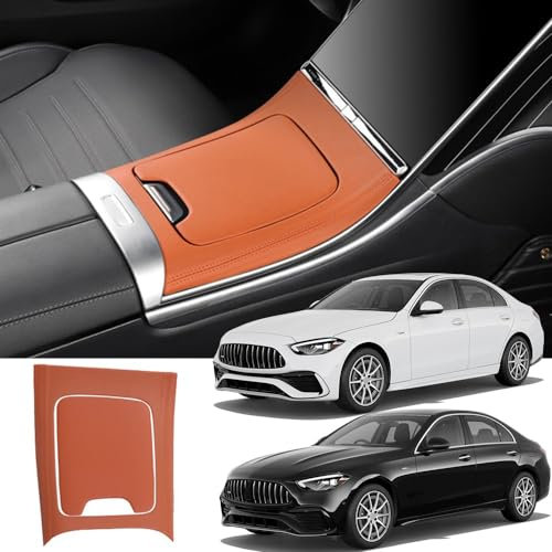 BraveKing Mittelkonsole Verkleidung Leder Aufkleber Konsolenabdeckung, Innendekorations-Abdeckung Set für Mercedes-Benz C-Klasse C260 C300 4MATIC Sedan AMG C 43 2023 2024 Innenzubehör(Orange)