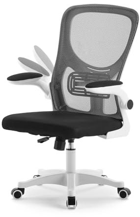 TUKAILAI Bürostuhl Ergonomischer Schreibtischstuhl mit Verstellbarer Armlehnen Lendenwirbelstütze, Chefsessel aus Nylon Kunststoff Metall, Höhenverstellbar 360° Drehbar, Drehstuhl für Büro, Weiß