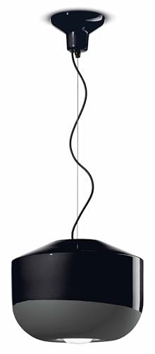 Hängelampe Keramik Schirm Ø 35 cm rund schmal Schwarz E27 Retro Keramikleuchte MATTEO Pendelleuchte Wohnzimmer Hängeleuchte Esstisch
