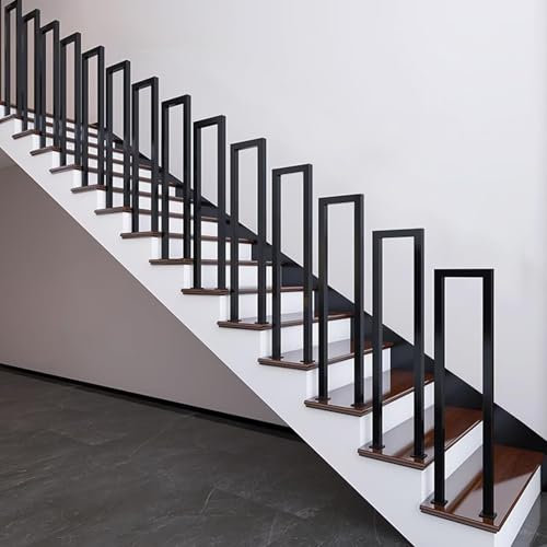 Barandilla de escalera exterior, barandilla exterior de metal, forma de U, barandilla para escaleras, pasamanos para balcones, pasillos, negro, 45 x 20 cm