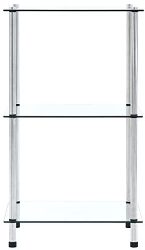 SDWEHO7 Bücherregal mit 3 Ablagen, Regal aus Metallrahmen und Glas, Glasregal, Badregal, Aufbewahrungsregal für Wohnzimmer, einfache Montage, Transparent 40x40x67 cm Hartglas
