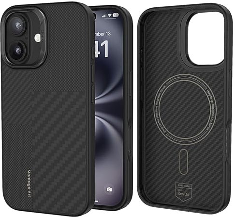 BENKS Handyhülle für iPhone 16 Hülle Kompatibel mit Magsafe, Montage ArmorPro Stoßfeste Dünne Schutzhülle aus Dupont Kevlar 600D & 1500D Aramidfaser