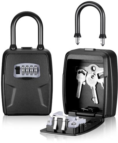 Fentar Schlüsseltresor, Wasserdichte Schlüsselsafe mit Bügel, Aluminiumlegierung Schlüsselbox, Schlüsseltresor mit Zahlencode und Schlüsselhaken, 4-Stellig Große Schlüsselversteck Schlüsselsafe Aussen