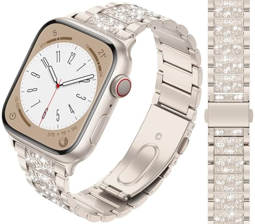JJii Sung Bling Diamant Armband kompatibel mit iWatch 38mm 40mm 41mm 42mm 44mm 45mm 46mm 49mm, Damen Funkeln Diamant aus Edelstahl Metall Armband für iWatch Serie Ultra SE 11 10 9 8 7 6 5 4 3 2 1