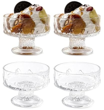 pobowlgarls Glass Ice Cream Bowl Set, Unbreakable Polycarbonate Sundae Desert/Ice Cream Sundae Dessert Cups Glass. Capacity 200ml (4)
