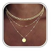 Dochais 3Stück Layered Halskette Damen Gold Tone farben Silber Anhänger Kette Stapelbare Halsketten Set Verstellbarer Schmuck Wasserfest Kette Zarte Schmuck Set Für Damen