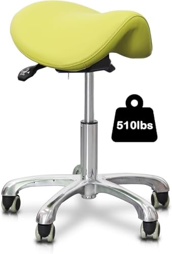 LIMKOMES Sattelhocker, neigbar, ergonomischer Drehhocker, Stuhl mit hydraulischem Heben, höhenverstellbar, Rollhocker für Büro, Schreibtisch, Klinik, Zahnarzt, Spa (Olivgrün)